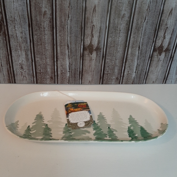 *Farval Ceramics Pine Tree Holiday Lodge Christmas Platter - Picture 14 of 14